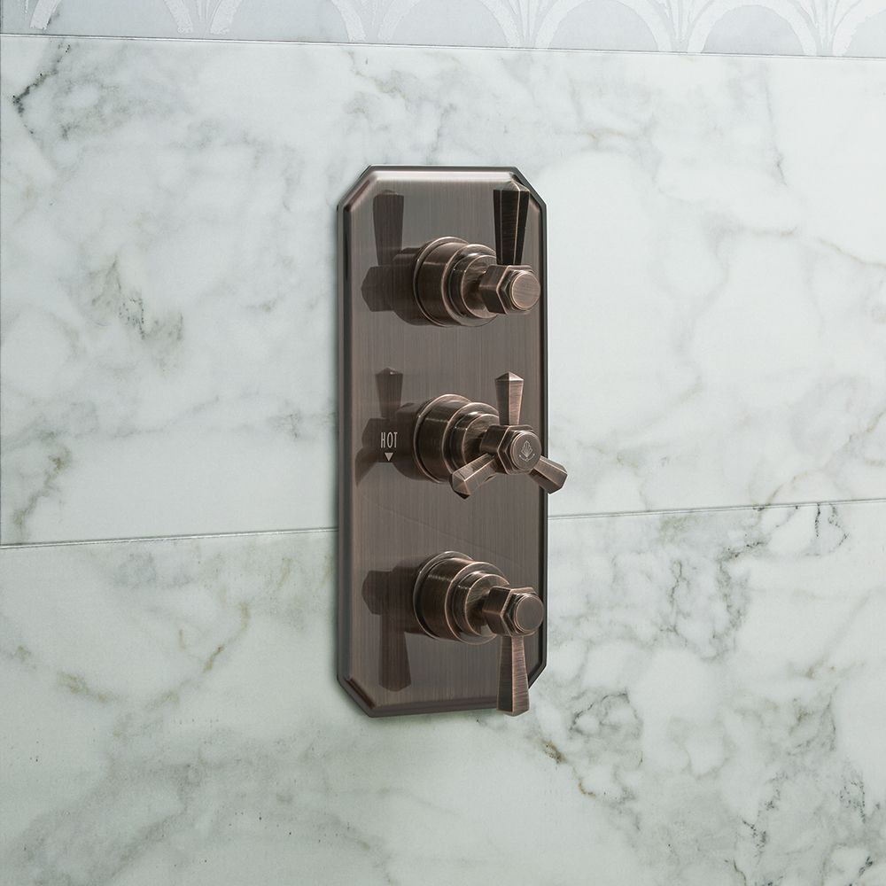 Milano Earlham - Art Deco 2 Outlet Triple Thermostatic Shower Valve - Choice of Finish