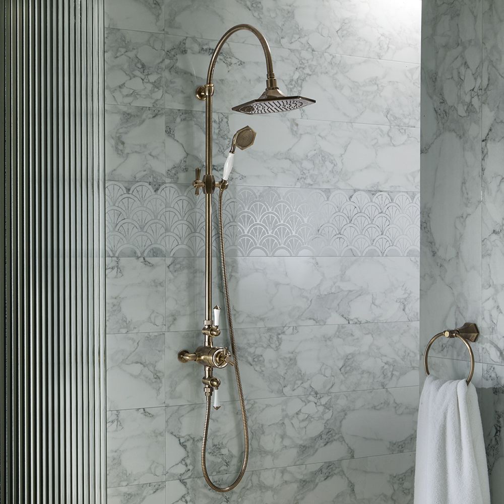 Milano Earlham - Art Deco Triple Exposed Thermostatic Shower with Rigid Riser Rail (2 Outlet) - Choice of Finish