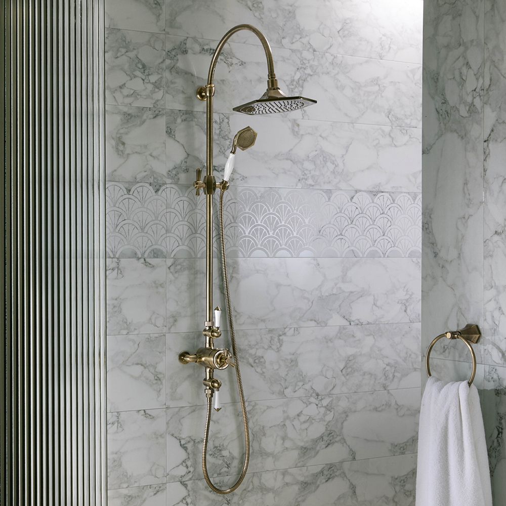 Milano Earlham - Art Deco Triple Exposed Thermostatic Shower with Rigid Riser Rail (2 Outlet) - Choice of Finish