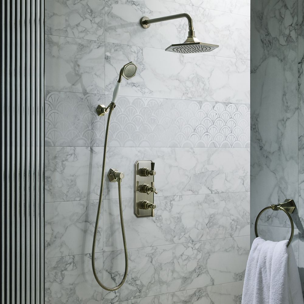 Milano Earlham - Art Deco Thermostatic Shower with Shower Head and Hand Shower (2 Outlets) - Choice of Finish
