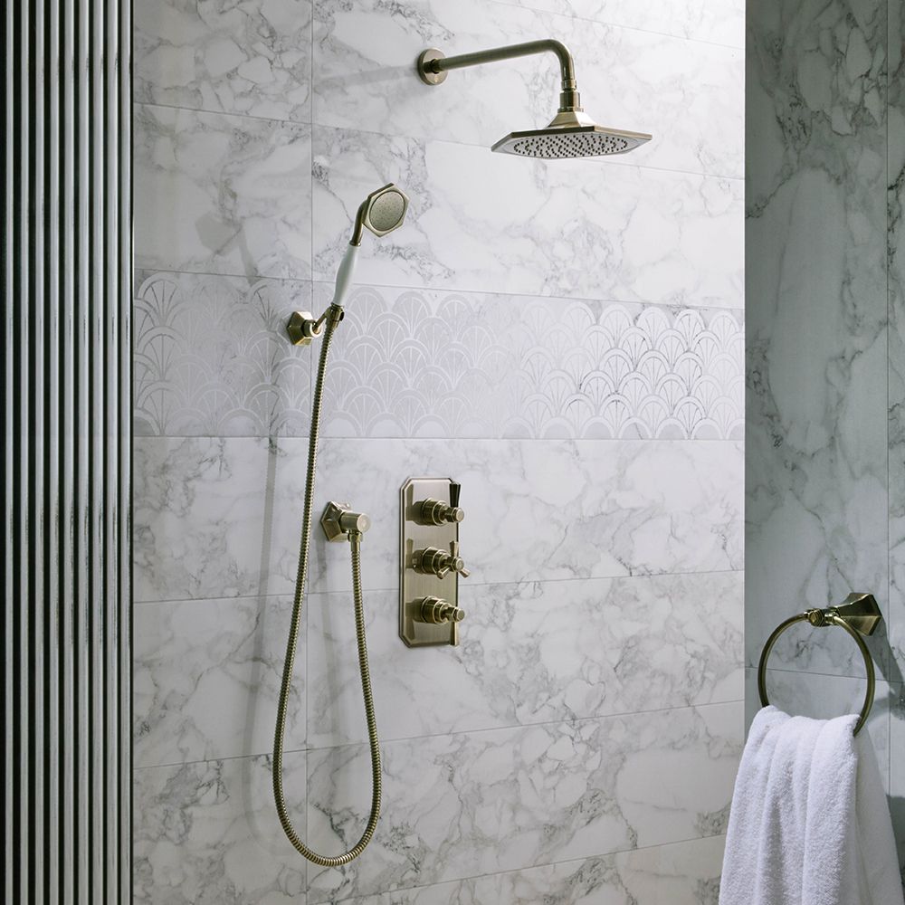Milano Earlham - Art Deco Thermostatic Shower with Shower Head and Hand Shower (2 Outlets) - Choice of Finish