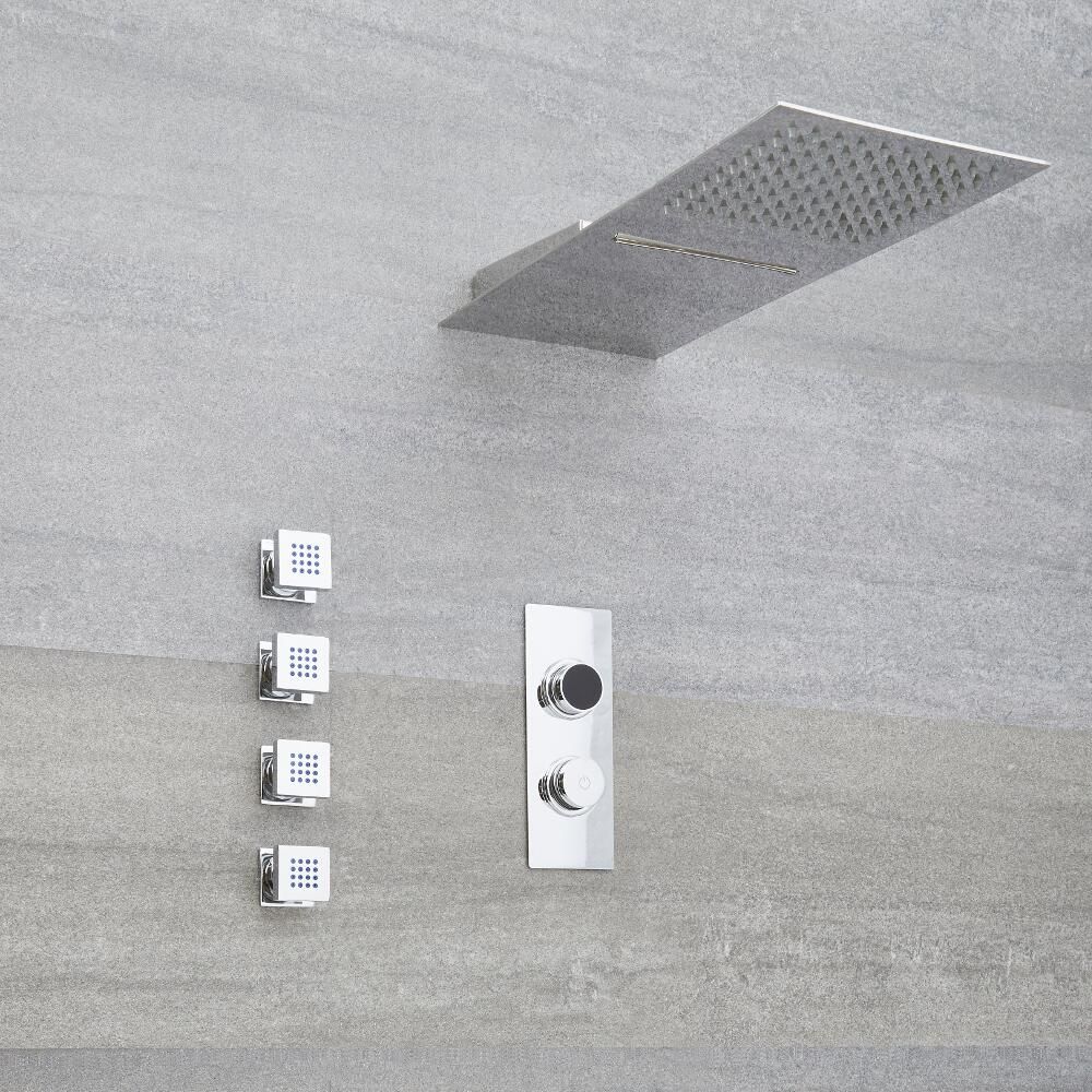 Milano Vis - Chrome Thermostatic Digital Shower with Waterblade Shower Head and Body Jets (3 Outlet)