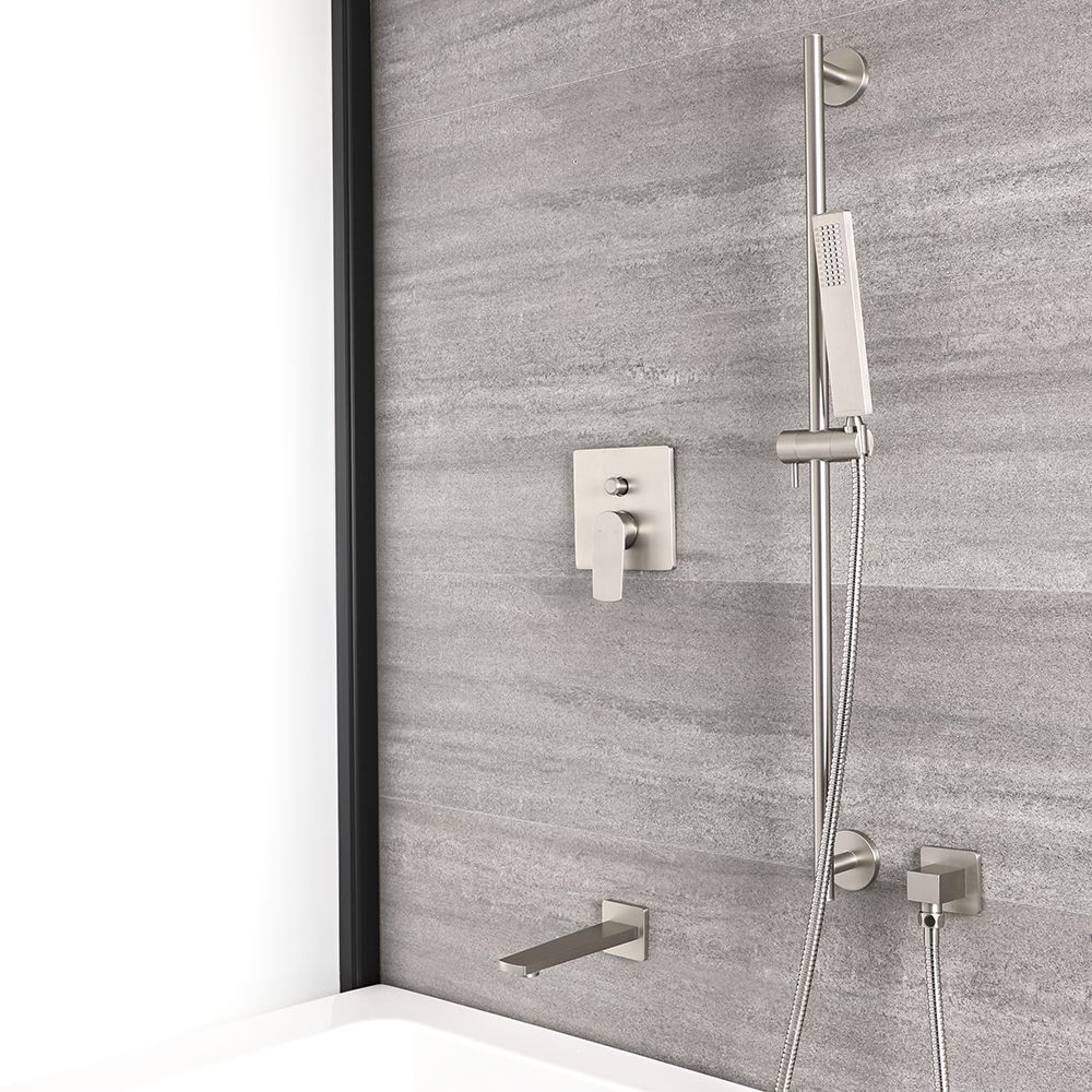 Milano Hunston - Manual Diverter Shower Valve, Riser Rail Kit and Spout - Brushed Nickel