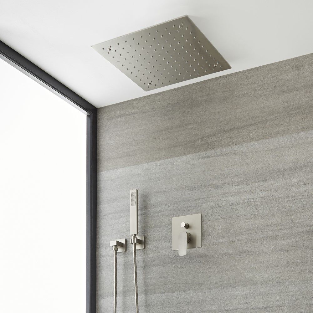 Milano Hunston - Brushed Nickel Shower with Recessed Shower Head and Hand Shower Kit (2 Outlet)