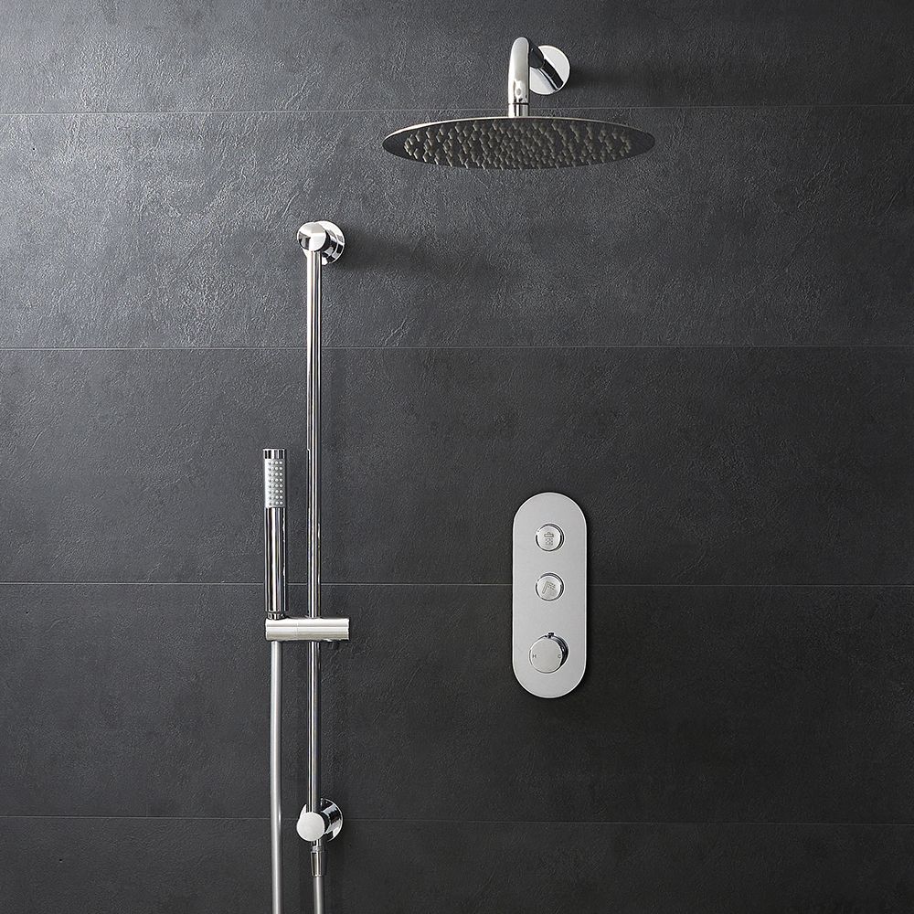 Milano Orta - Chrome Thermostatic Push Button Shower with Shower Head (2 Outlet) - Choice of Hand Shower