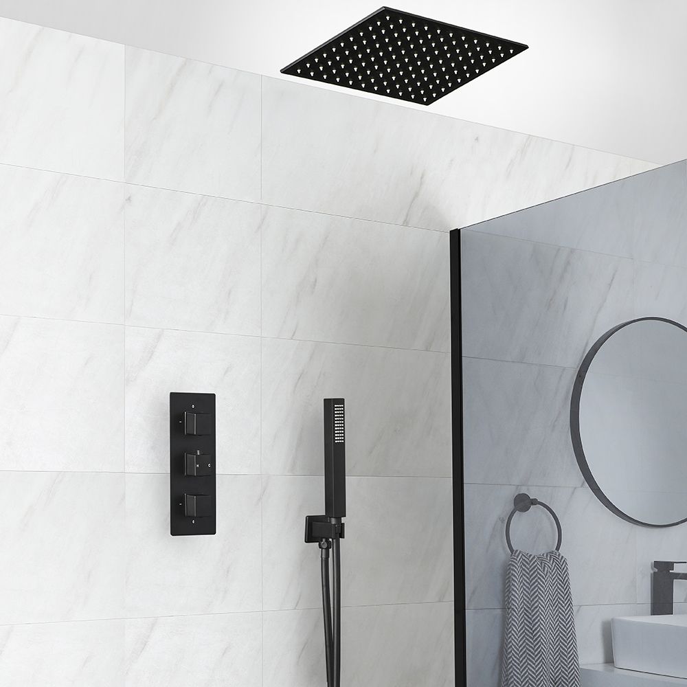 Milano Preto - Black Thermostatic Shower with Recessed Shower Head and Hand Shower (2 Outlet)