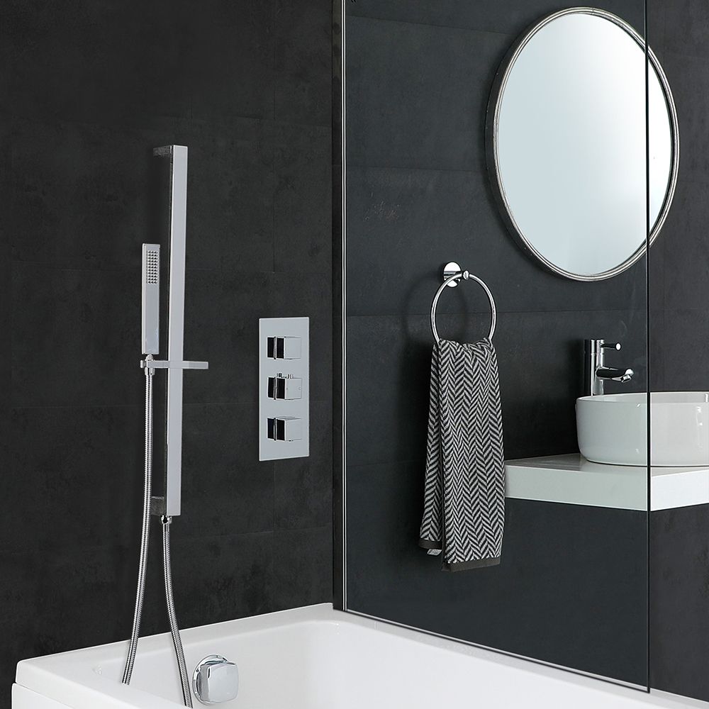 Milano Arvo - Chrome Thermostatic Shower with Hand Shower, Overflow Bath Filler and Riser Rail (2 Outlet)