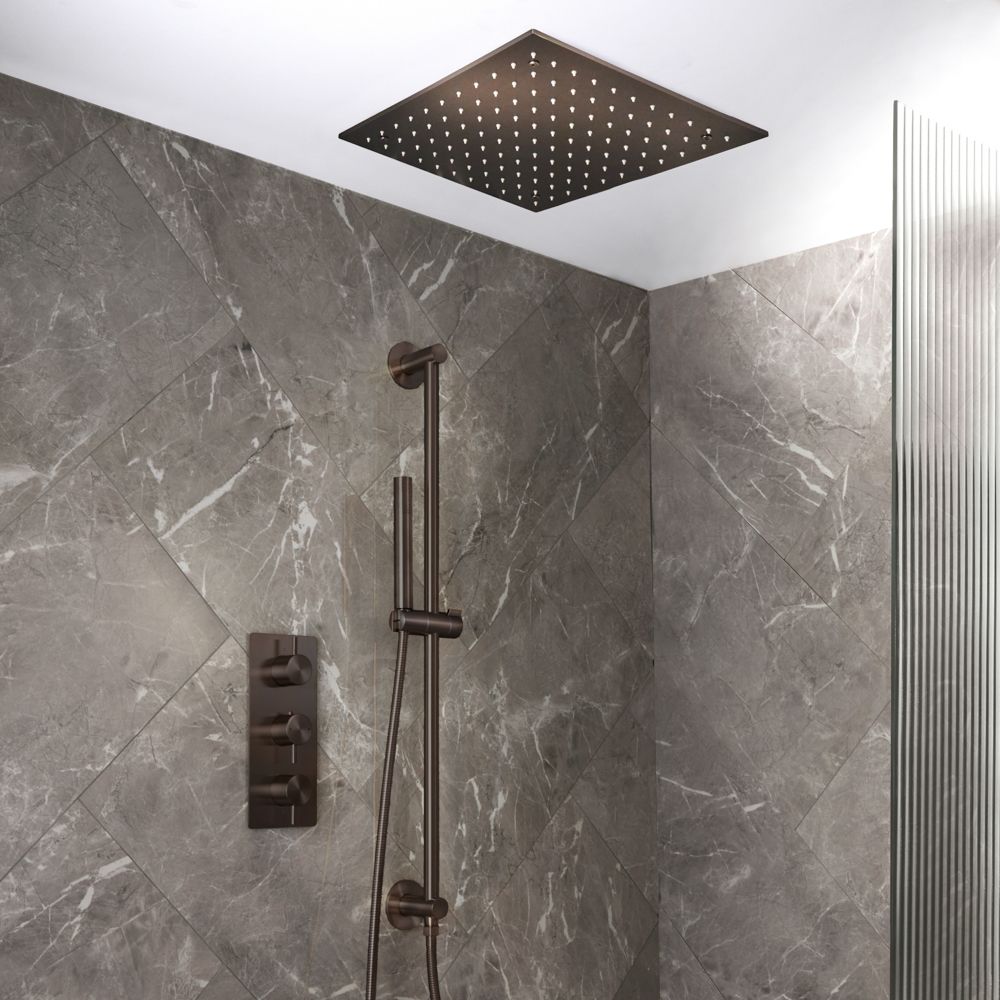 Milano Otto - Modern Thermostatic Shower with Triple Valve, Recessed Shower Head and Riser Rail Kit - Choice of Finish (2 Outlets)