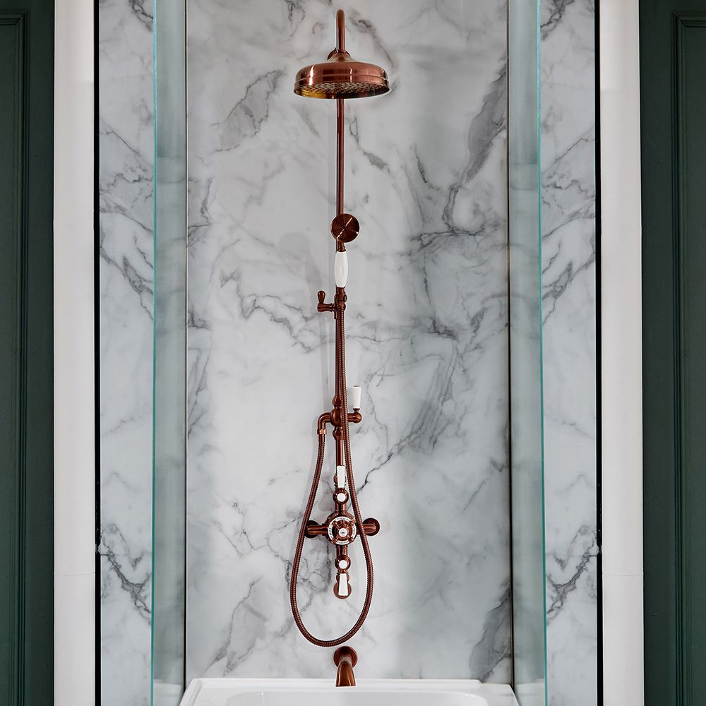 Milano Elizabeth - Brushed Copper Traditional Triple Exposed Thermostatic Shower with Grand Rigid Riser Rail and Wall Spout (3 Outlet)