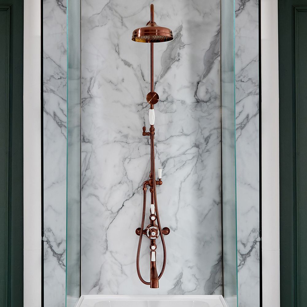 Milano Elizabeth - Brushed Copper Traditional Triple Exposed Thermostatic Shower with Grand Rigid Riser Rail and Bath Spout (3 Outlet)