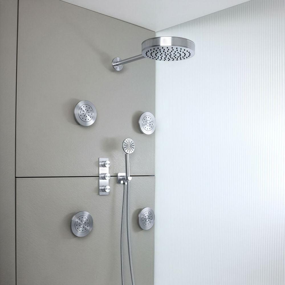 Milano Lune - Thermostatic Shower with Diverter, Shower Head, Hand Shower and Body Jets (3 Outlet) - Choice of Finish