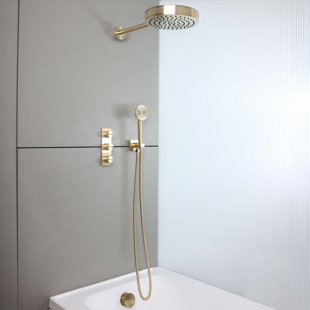 Milano Lune - Thermostatic Shower with Diverter, Shower Head, Hand Shower and Overflow Bath Filler (3 Outlet) - Choice of Finish