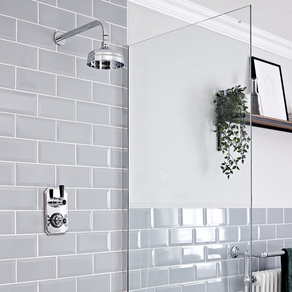 Milano Elizabeth - Chrome and Black Traditional Thermostatic Shower with Wall Mounted Round Shower Head (1 Outlet)