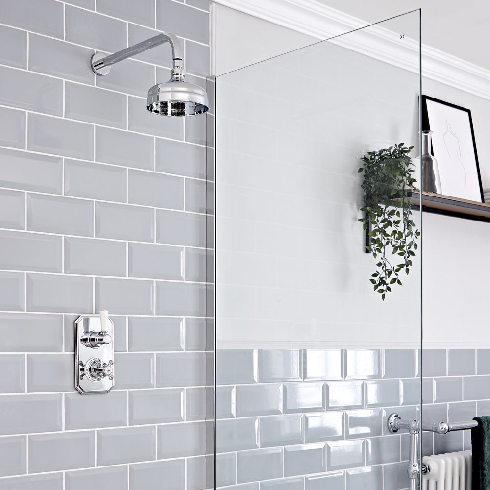 Milano Elizabeth - Chrome and White Traditional Thermostatic Shower with Wall Mounted Round Shower Head (1 Outlet)