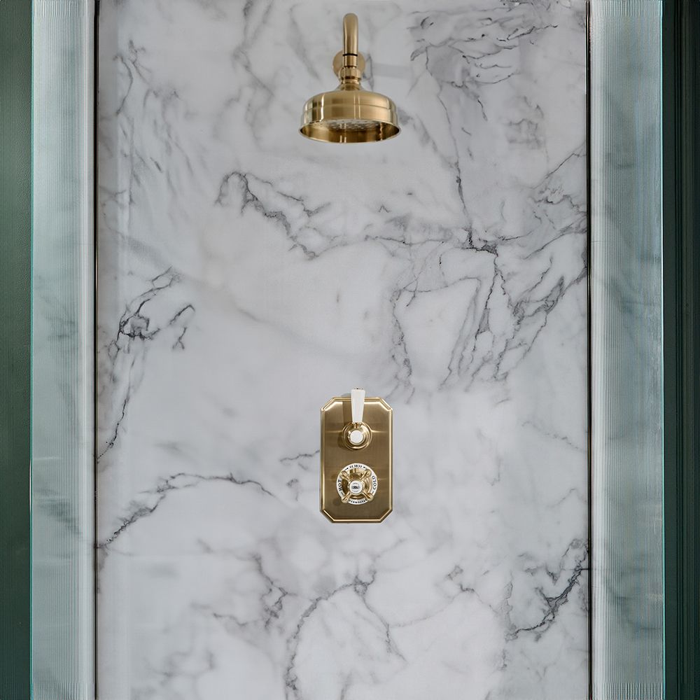 Milano Elizabeth - Brushed Brass Traditional Thermostatic Shower with Wall Mounted Shower Head (1 Outlet)