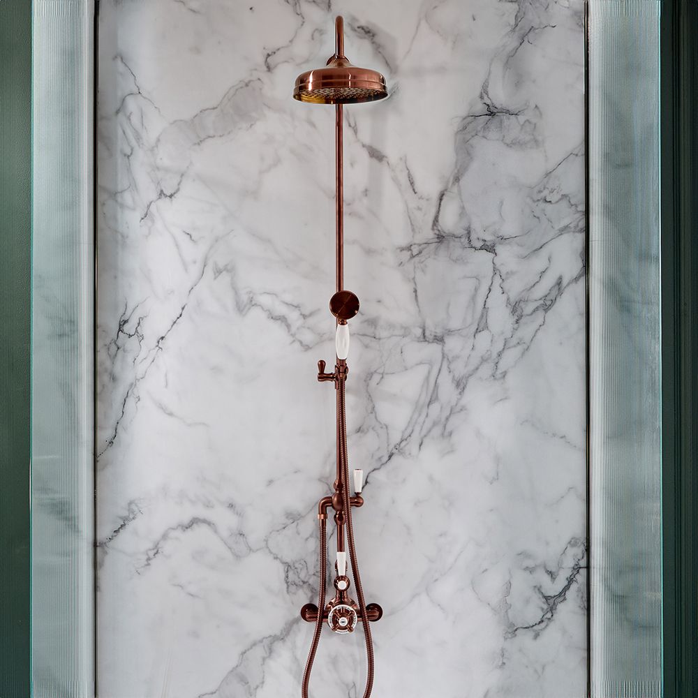 Milano Elizabeth - Brushed Copper Traditional Twin Exposed Thermostatic Shower with Grand Rigid Riser Rail (2 Outlet)