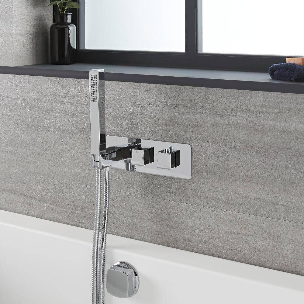 Milano Arvo - Chrome Thermostatic Shower with Diverter, Overflow Bath Filler and Hand Shower (2 Outlet)