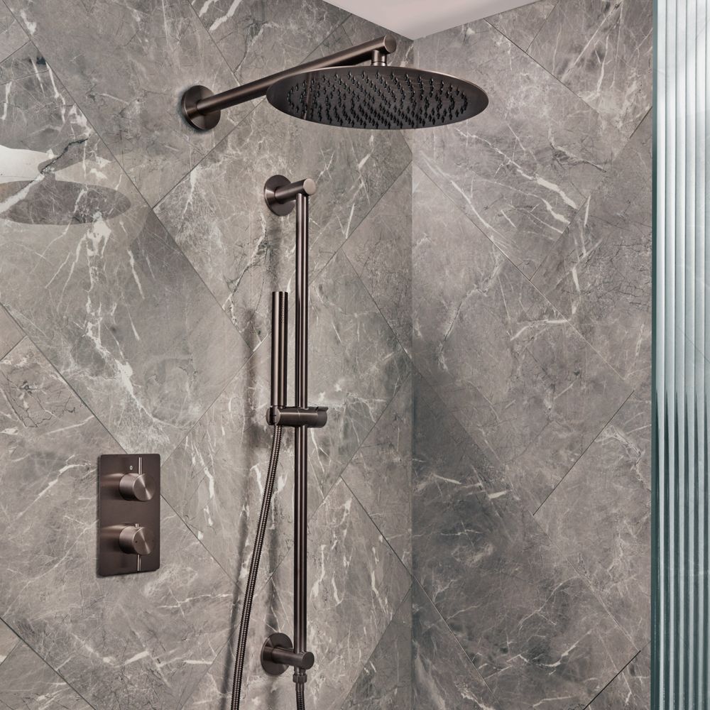 Milano Otto - Modern Thermostatic Shower with Wall Mounted Shower Head and Riser Rail Kit - Choice of Finish (2 Outlets)