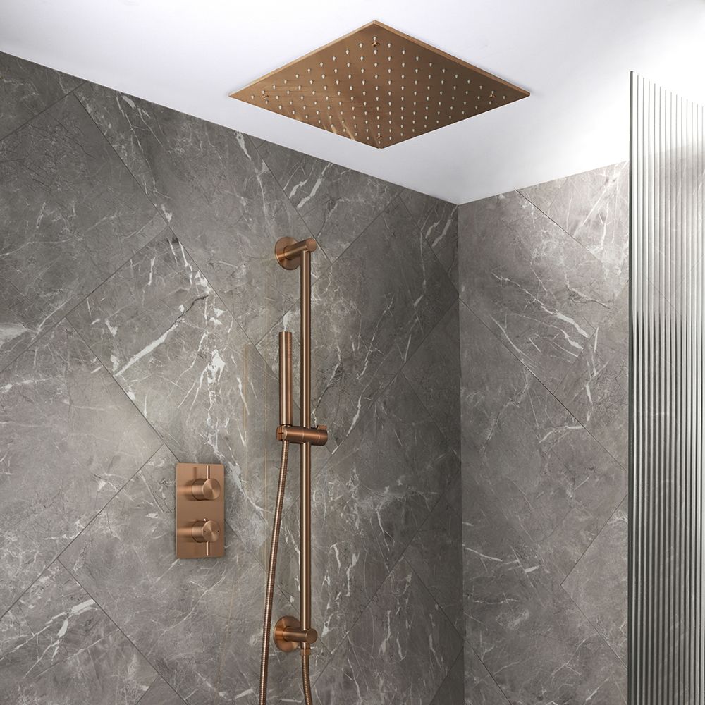 Milano Otto - Modern Thermostatic Shower with Recessed Shower Head and Riser Rail Kit - Choice of Finish (2 Outlets)
