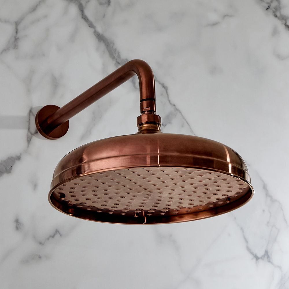 Milano Elizabeth - Brushed Copper 300mm Traditional Apron Shower Head and Wall Arm