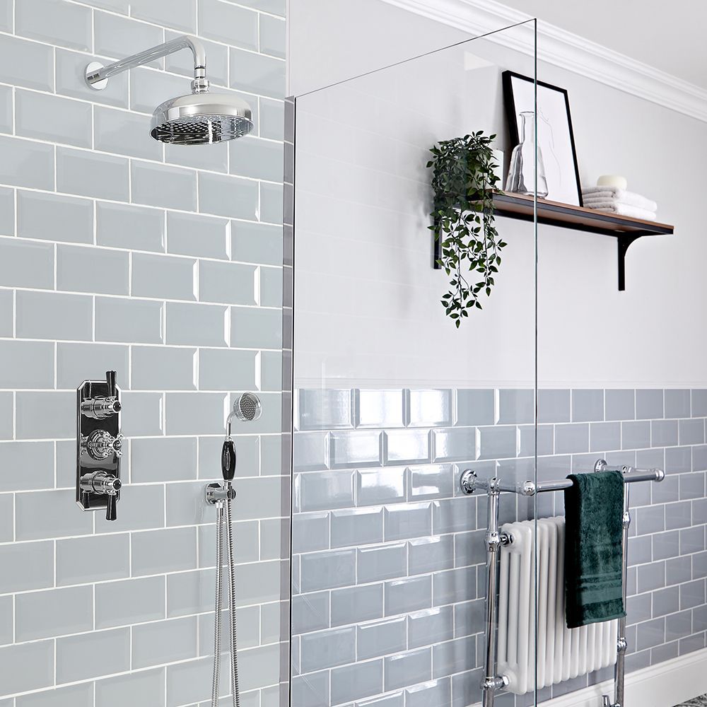 Milano Elizabeth - Chrome and Black Traditional Thermostatic Shower Bath System - Choice of Outlets
