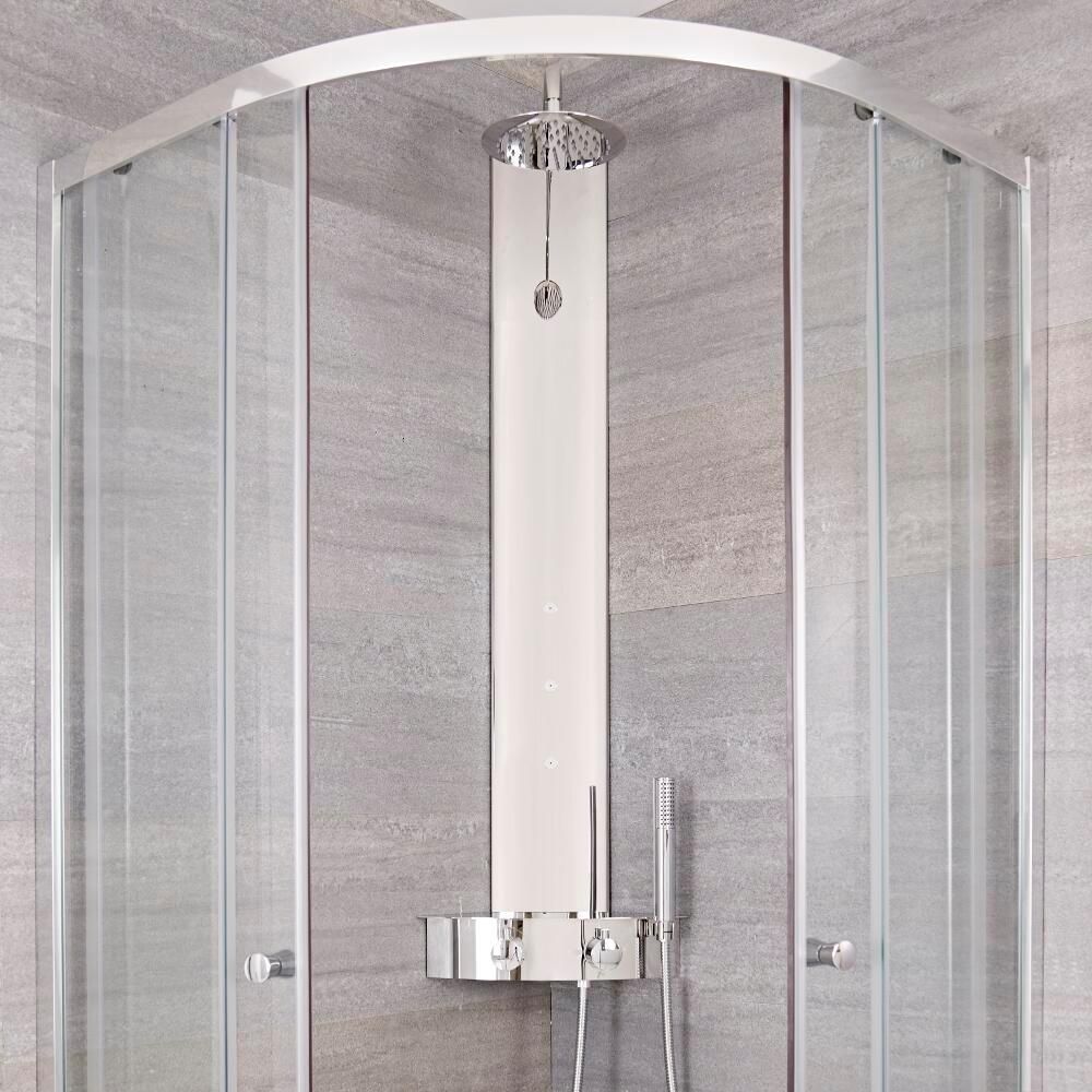 Milano Astley - Modern Thermostatic Exposed Corner Shower Tower Panel with Hand Shower, Body Jets and Shelf - Chrome