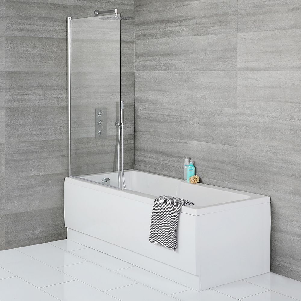 Milano Elswick - 1700mm x 750mm Standard Single Ended Shower Bath with Square Bath Screen and Panels