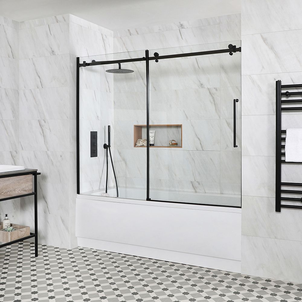 Milano Elswick - Standard Single Ended Bath with Black Sliding Bath Screen and Side Panel - Choice of Sizes