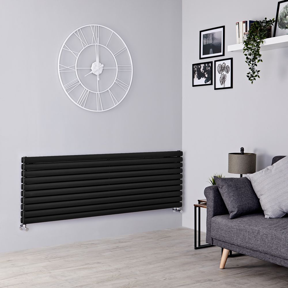 Milano Aruba - Black Horizontal Designer Radiator - 590mm x 1780mm (Double Panel)
