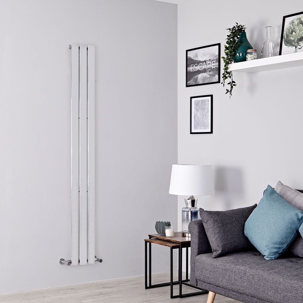 Milano Alpha - Chrome Flat Panel Vertical Designer Radiator - 1800mm x 225mm (Single Panel)