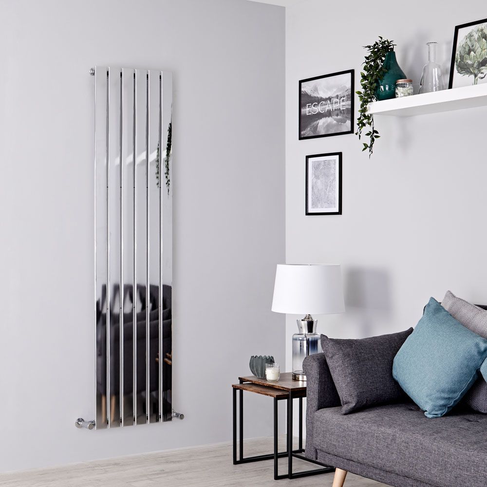 Milano Alpha - Chrome Flat Panel Vertical Designer Radiator - 1800mm x 450mm (Single Panel)