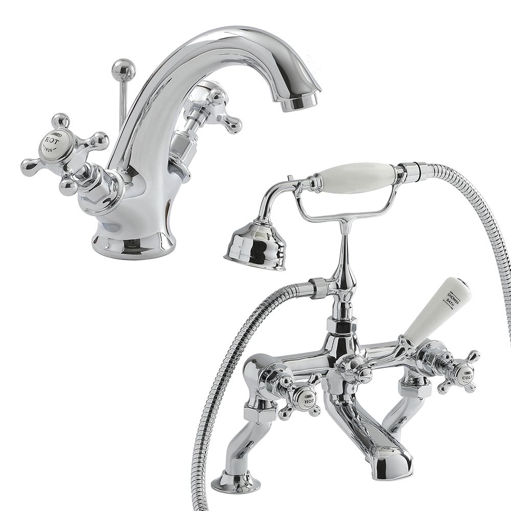 Milano Elizabeth - Traditional Crosshead Basin Mixer and Bath Shower Mixer Tap Set - Choice of Finish