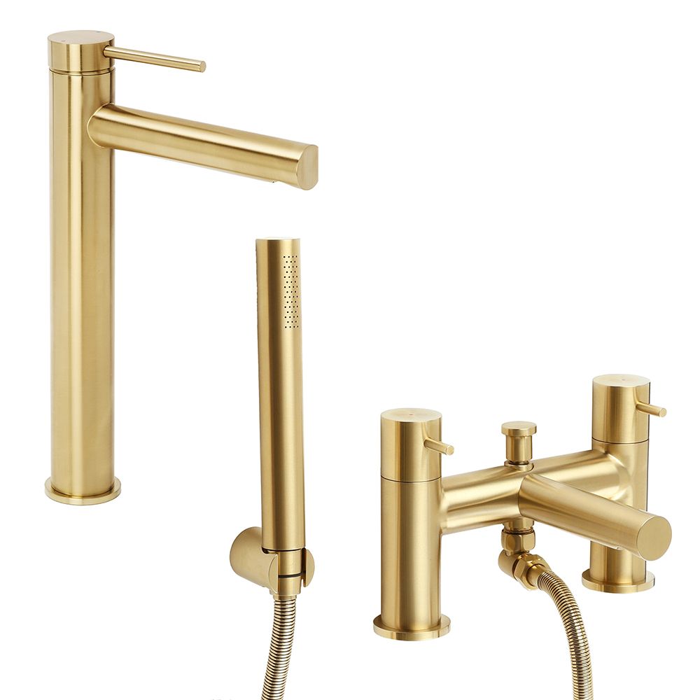 Milano Otto - Modern High Rise Basin Mixer and Bath Shower Mixer Tap Set - Choice of Finish