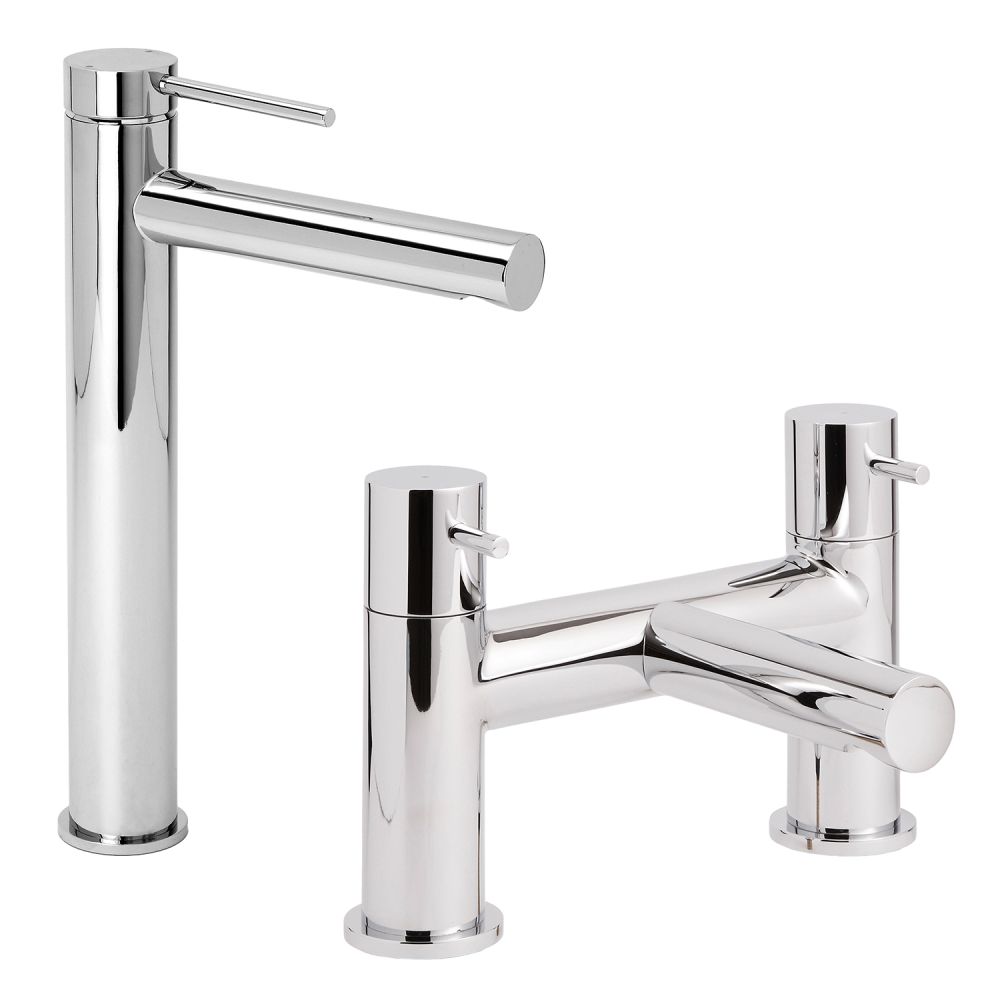Milano Otto - Modern High Rise Basin Mixer and Bath Filler Mixer Tap Set - Choice of Finish