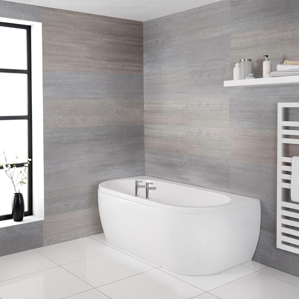 Milano Mellor - White Modern Curved D -Shape Bath and Panel - 1700mm x 800mm