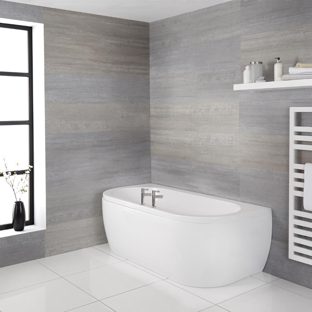 Milano Mellor - White Modern Curved D -Shape Bath and Panel - 1700mm x 800mm