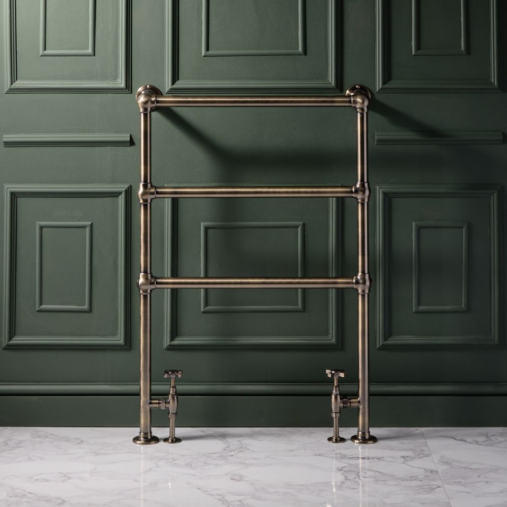 Milano Derwent - Traditional Minimalist Dark Brushed Brass Heated Towel Rail - 966mm x 673mm