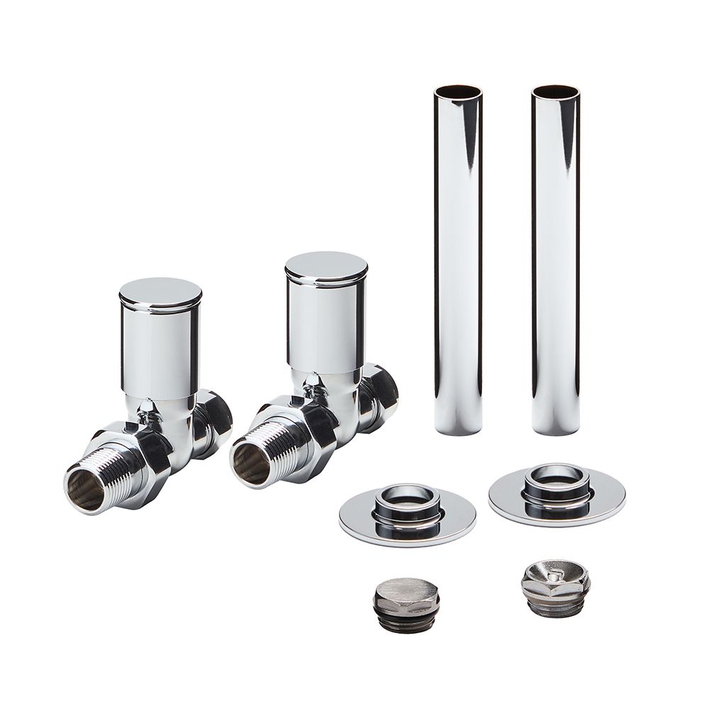 Milano - Modern Straight Radiator Valve and Pipe Sleeve Set - Choice of Finish