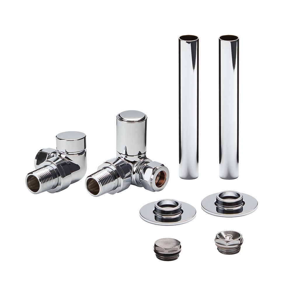 Milano - Modern Corner Radiator Valve and Pipe Sleeve Set - Choice of Finish