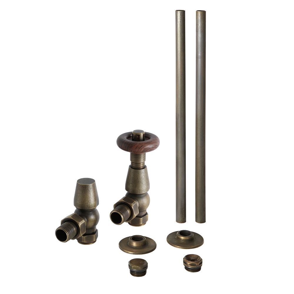 Milano Windsor - Traditional Thermostatic Angled Radiator Valve and Pipe Set - Choice of Finish
