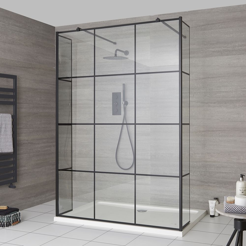 Milano Barq - Open Walk-Through Shower Enclosure with Tray - Choice of Sizes and Hinged Return Panel Option