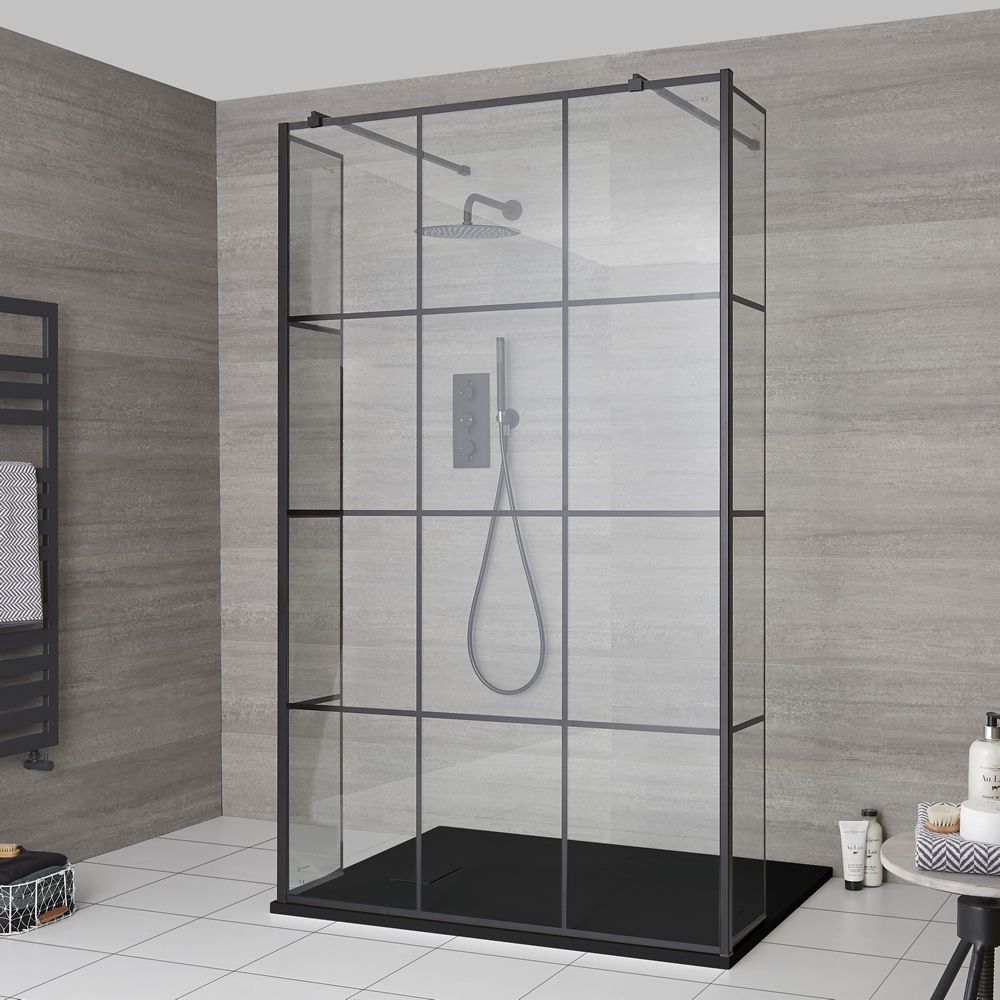 Milano Barq - Open Walk-Through Shower Enclosure with Slate Tray - Choice of Sizes and Hinged Return Panel Option