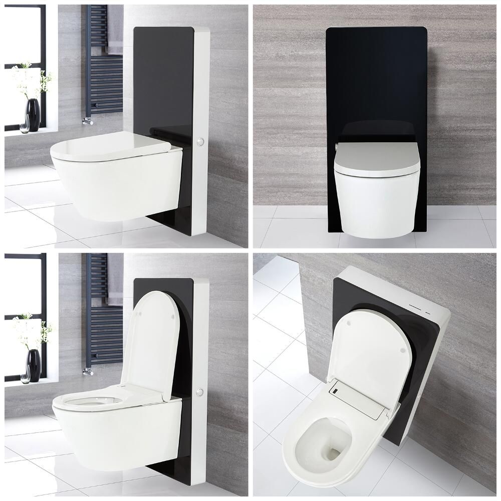 Milano Arca - Black 500mm Compact WC Unit with Japanese Bidet Toilet