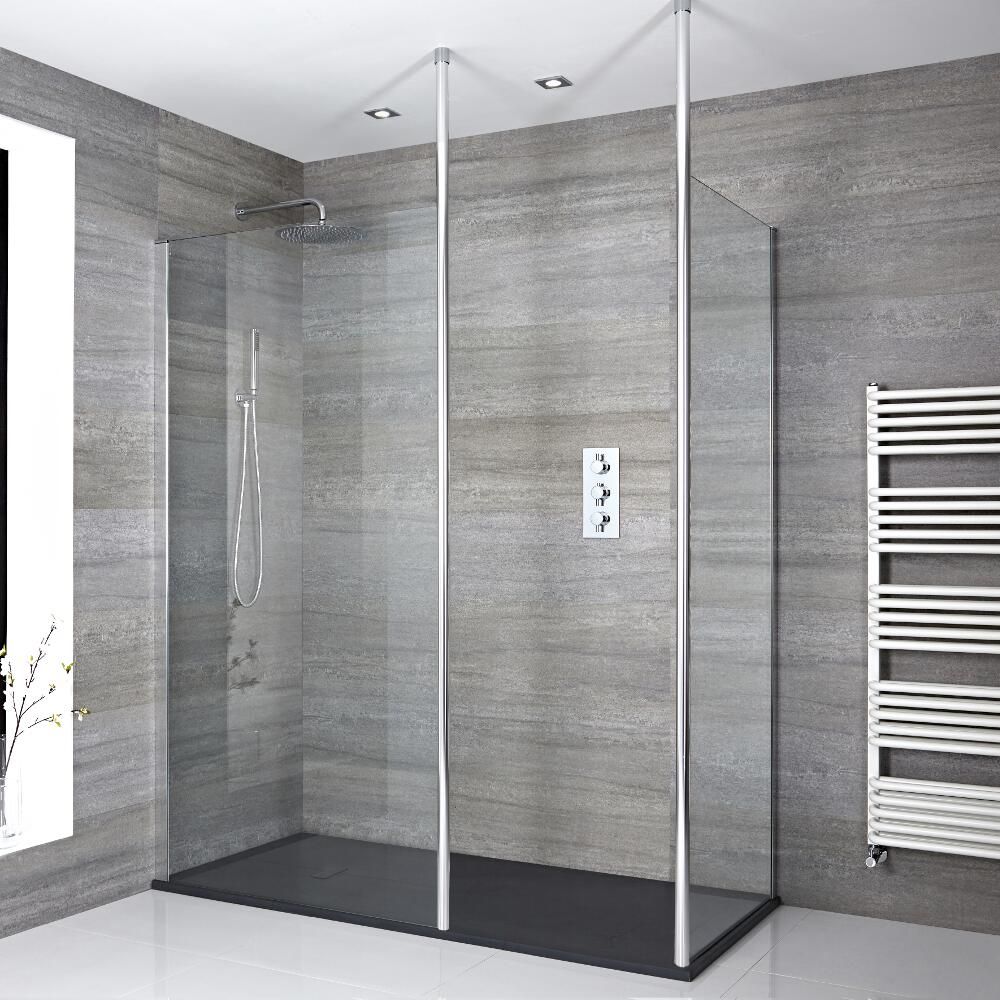 Milano Alto - Chrome Corner Walk-In Shower Enclosure with Slate Tray - Choice of Size
