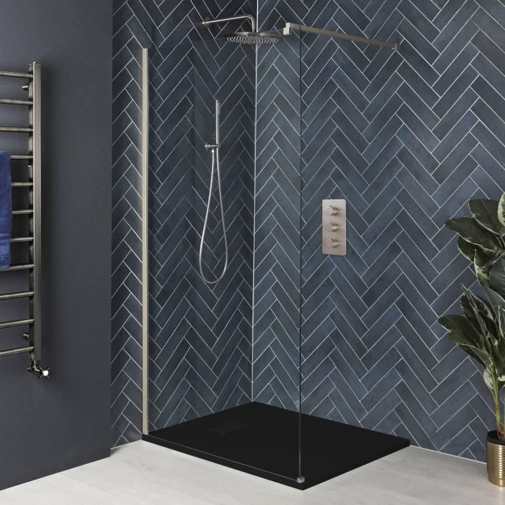 Milano Hunston - Brushed Nickel Walk-In Shower Enclosure with Slate Effect Tray - Choice of Sizes