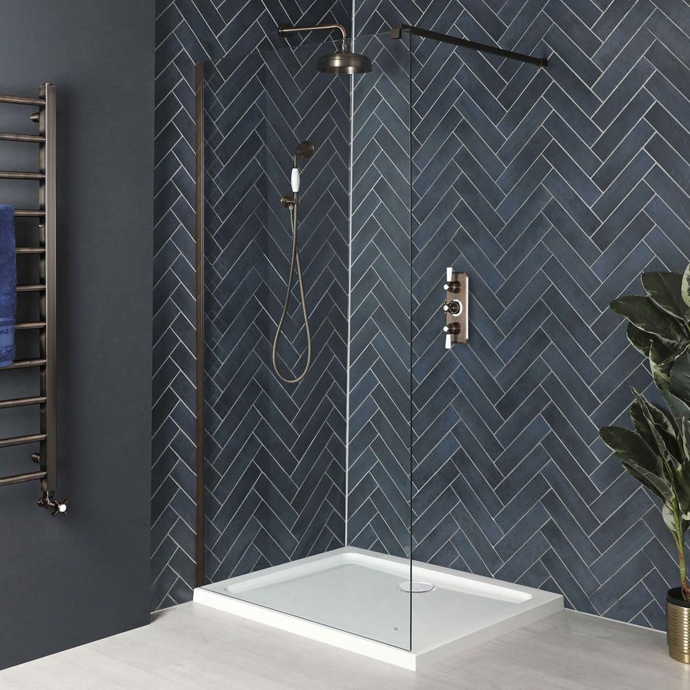 Milano Rosso - Matt Bronze Modern Walk-In Shower Enclosure with Tray - Choice of Sizes