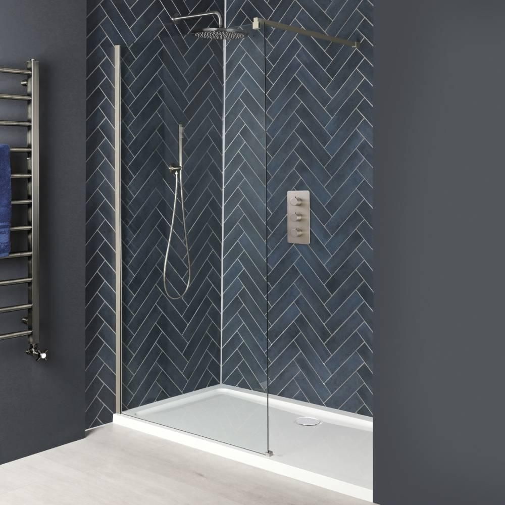 Milano Hunston - Brushed Nickel Walk-In Shower Enclosure with Tray - Choice of Sizes
