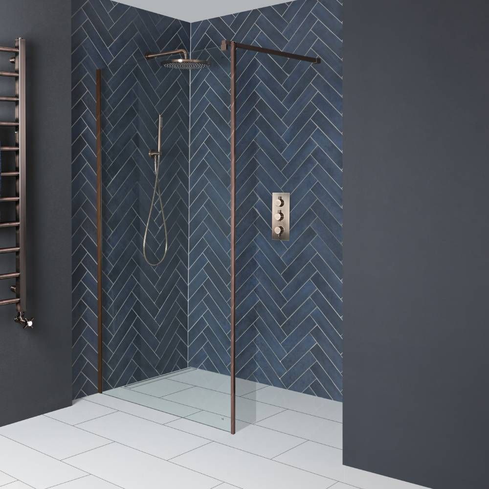 Milano Eris - 1950mm Wet Room Screen - Copper - Choice of Sizes and Hinged Return Panel