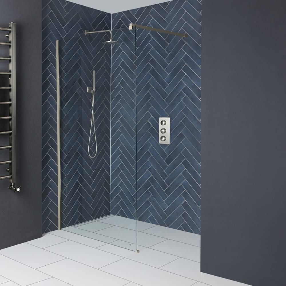 Milano Hunston - 1950mm Wet Room Screen - Brushed Nickel - Choice of Sizes