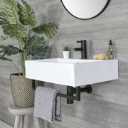 Milano Elswick - White Modern Rectangular Wall Hung Basin with Towel Rail - Choice of Size and Finish